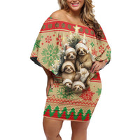 Slothy Christmas Family Matching Off Shoulder Short Dress and Hawaiian Shirt Life Is Good Take It Slow - Wonder Print Shop