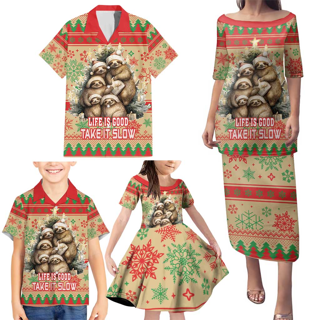 Slothy Christmas Family Matching Puletasi and Hawaiian Shirt Life Is Good Take It Slow - Wonder Print Shop