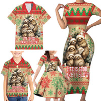 Slothy Christmas Family Matching Short Sleeve Bodycon Dress and Hawaiian Shirt Life Is Good Take It Slow - Wonder Print Shop