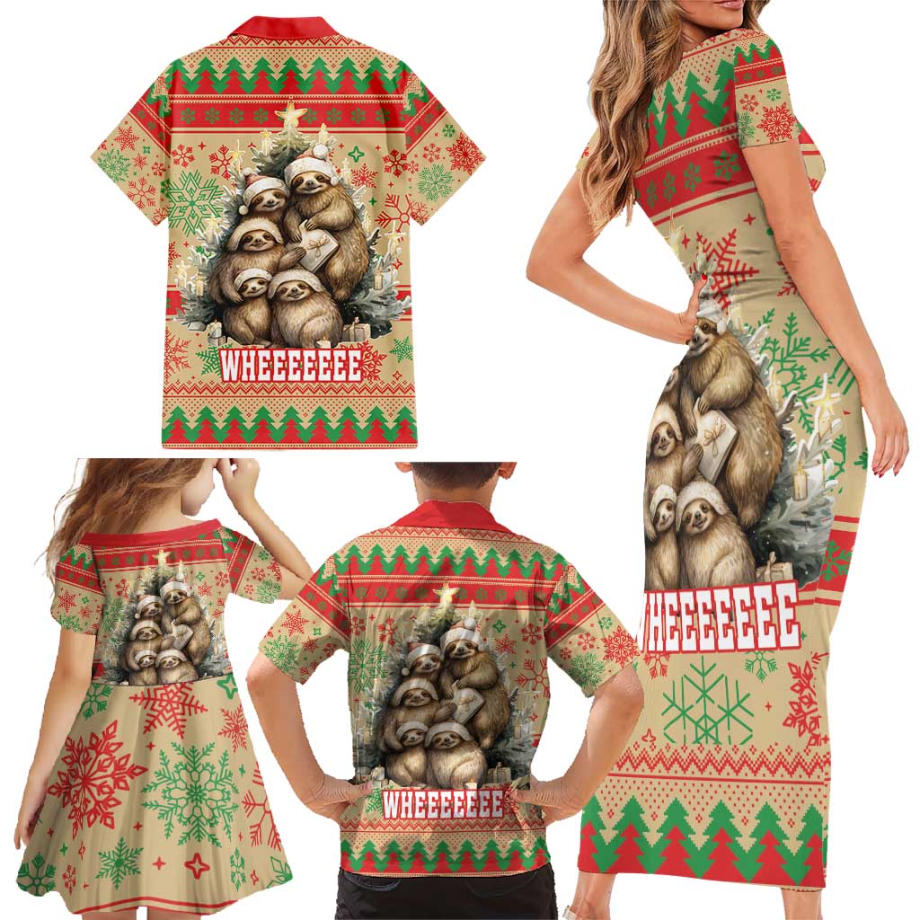 Slothy Christmas Family Matching Short Sleeve Bodycon Dress and Hawaiian Shirt Life Is Good Take It Slow - Wonder Print Shop
