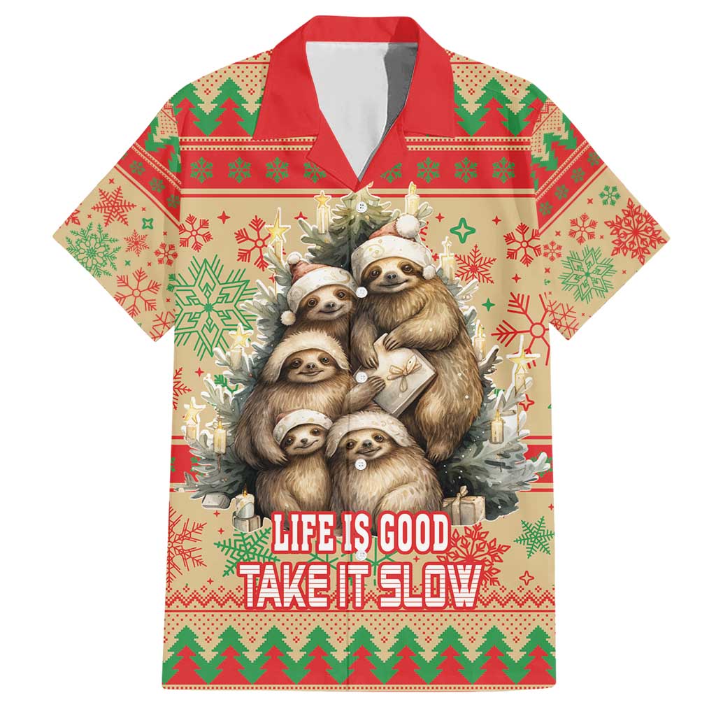 Slothy Christmas Family Matching Short Sleeve Bodycon Dress and Hawaiian Shirt Life Is Good Take It Slow - Wonder Print Shop