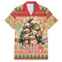 Slothy Christmas Family Matching Short Sleeve Bodycon Dress and Hawaiian Shirt Life Is Good Take It Slow - Wonder Print Shop