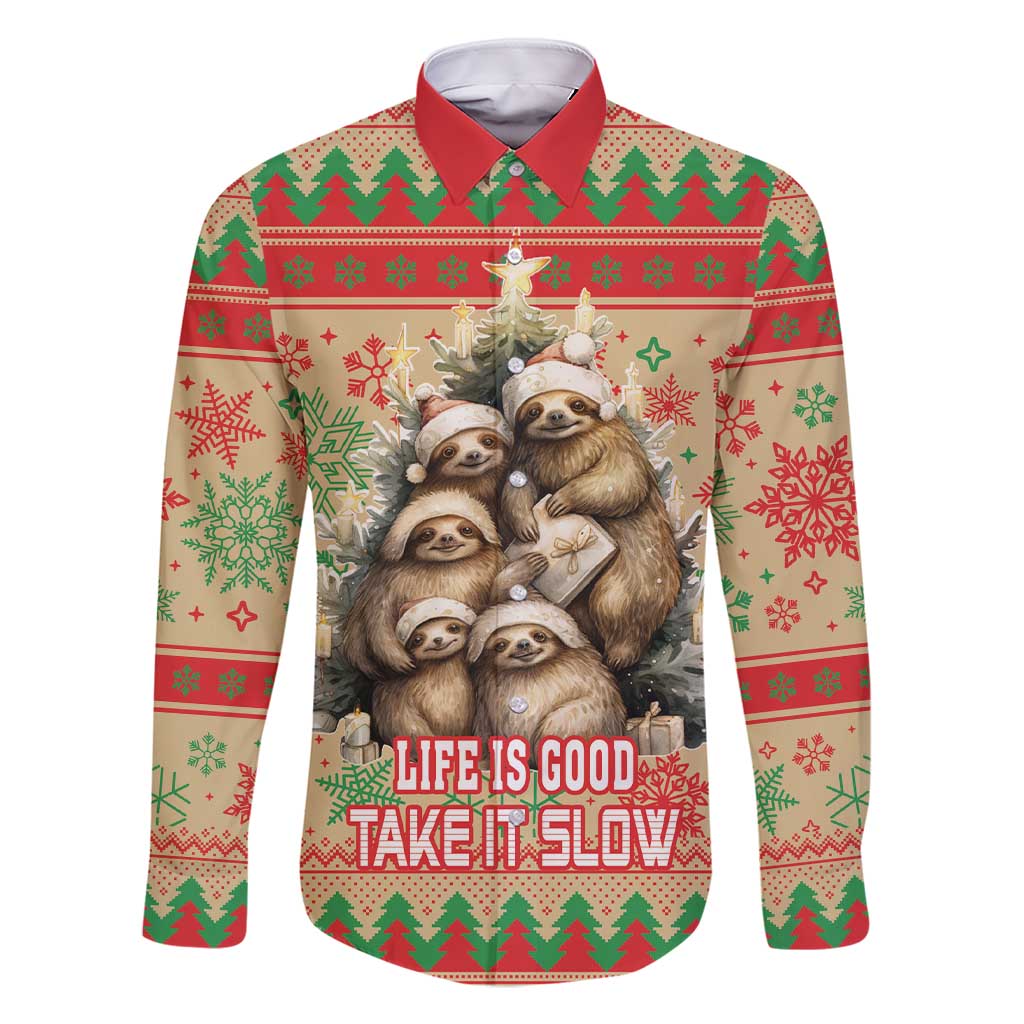 Slothy Christmas Family Matching Short Sleeve Bodycon Dress and Hawaiian Shirt Life Is Good Take It Slow - Wonder Print Shop