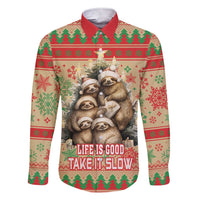 Slothy Christmas Family Matching Short Sleeve Bodycon Dress and Hawaiian Shirt Life Is Good Take It Slow - Wonder Print Shop