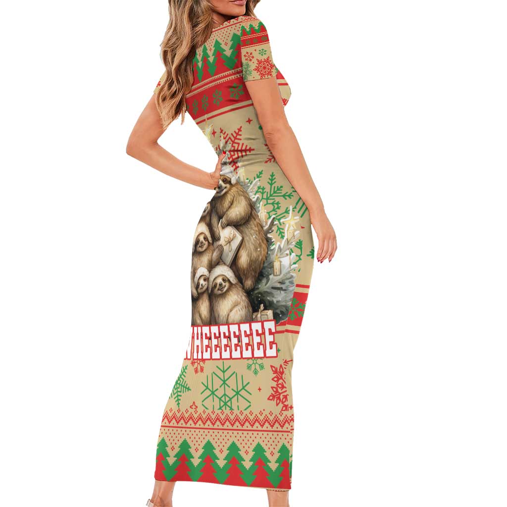 Slothy Christmas Family Matching Short Sleeve Bodycon Dress and Hawaiian Shirt Life Is Good Take It Slow - Wonder Print Shop