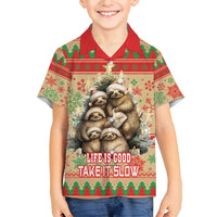 Slothy Christmas Family Matching Short Sleeve Bodycon Dress and Hawaiian Shirt Life Is Good Take It Slow - Wonder Print Shop