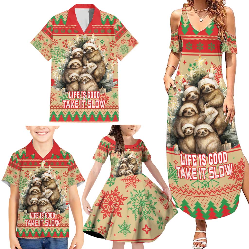 Slothy Christmas Family Matching Summer Maxi Dress and Hawaiian Shirt Life Is Good Take It Slow - Wonder Print Shop