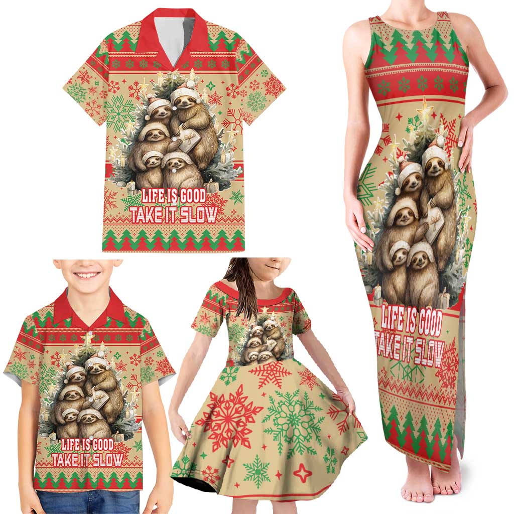 Slothy Christmas Family Matching Tank Maxi Dress and Hawaiian Shirt Life Is Good Take It Slow - Wonder Print Shop