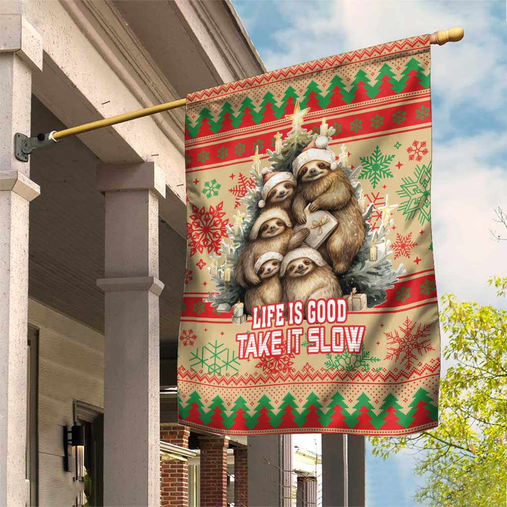 Slothy Christmas Garden Flag Life Is Good Take It Slow - Wonder Print Shop