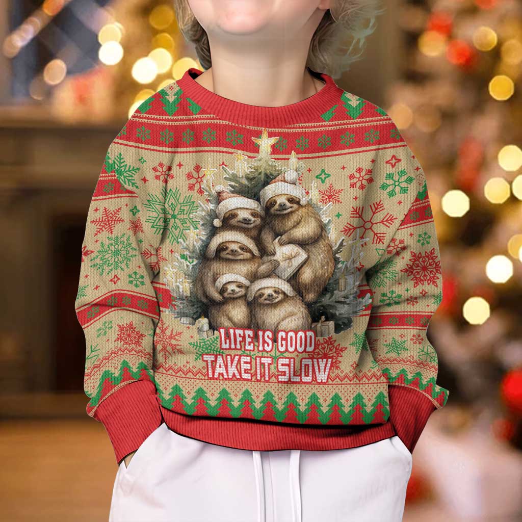 Slothy Christmas Kid Ugly Christmas Sweater Life Is Good Take It Slow - Wonder Print Shop