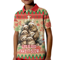 Slothy Christmas Kid Polo Shirt Life Is Good Take It Slow - Wonder Print Shop
