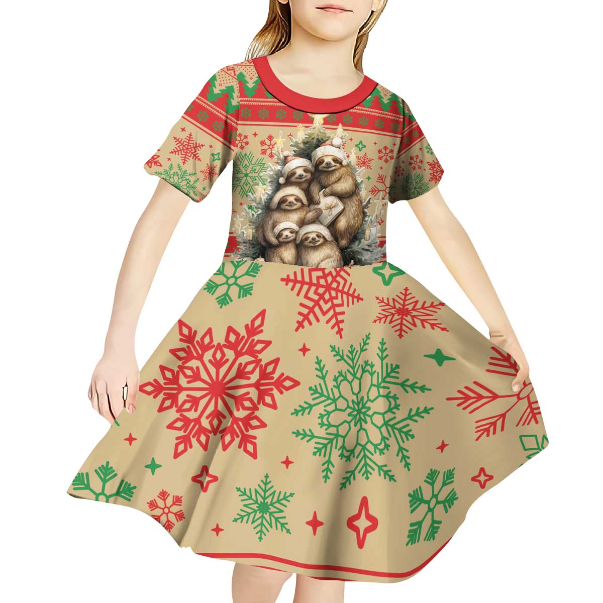 Slothy Christmas Kid Short Sleeve Dress Life Is Good Take It Slow - Wonder Print Shop