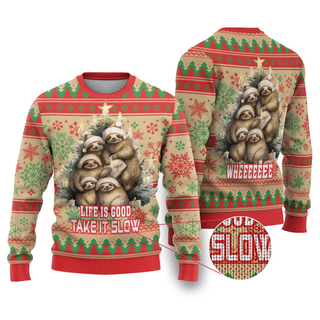 Slothy Christmas Ugly Christmas Sweater Life Is Good Take It Slow - Wonder Print Shop