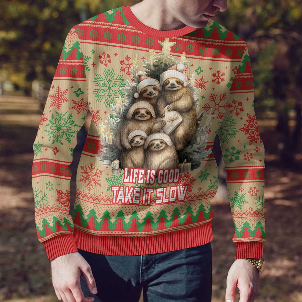 Slothy Christmas Ugly Christmas Sweater Life Is Good Take It Slow - Wonder Print Shop
