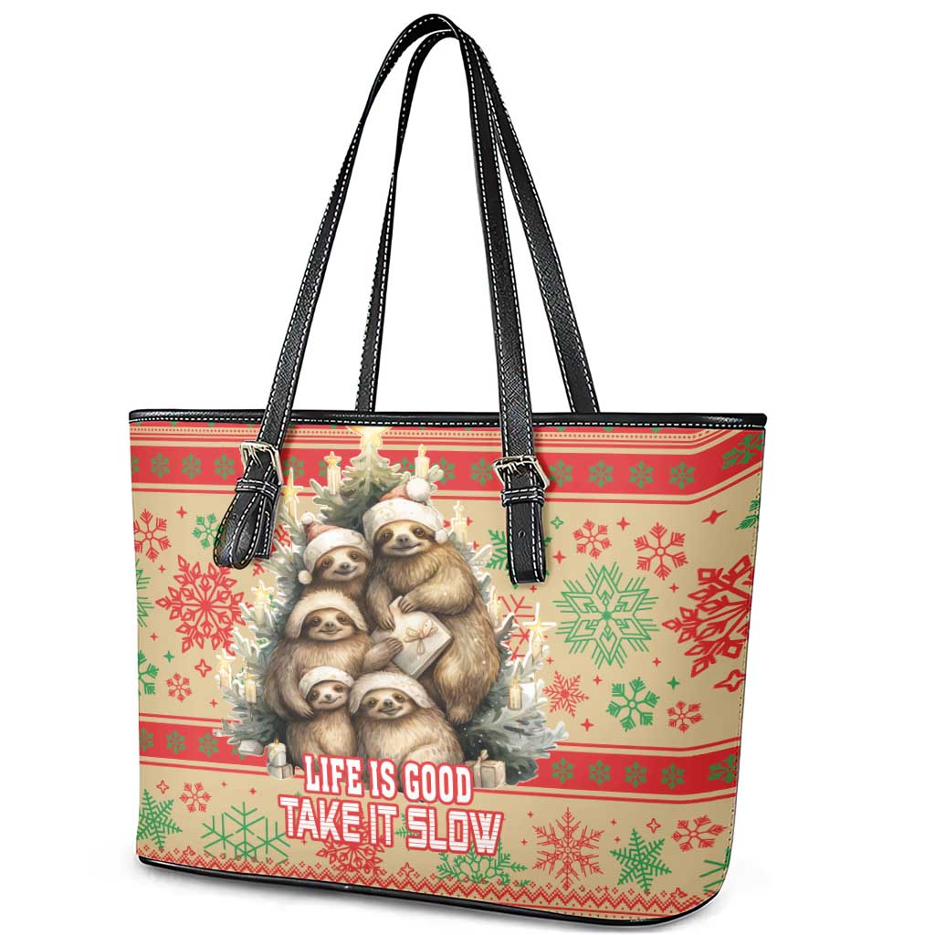 Slothy Christmas Leather Tote Bag Life Is Good Take It Slow - Wonder Print Shop