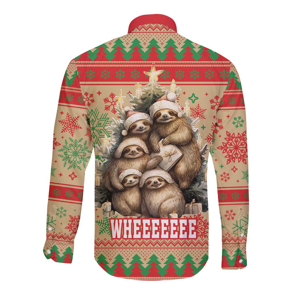 Slothy Christmas Long Sleeve Button Shirt Life Is Good Take It Slow - Wonder Print Shop