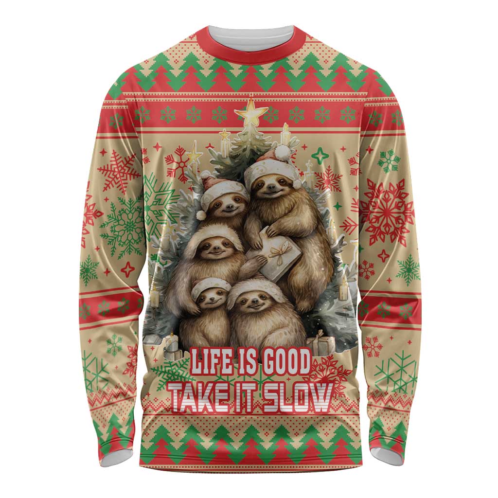 Slothy Christmas Long Sleeve Shirt Life Is Good Take It Slow - Wonder Print Shop