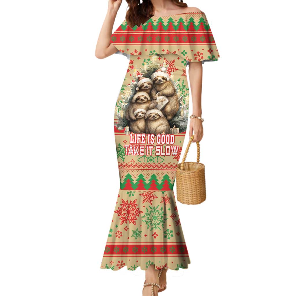 Slothy Christmas Mermaid Dress Life Is Good Take It Slow - Wonder Print Shop