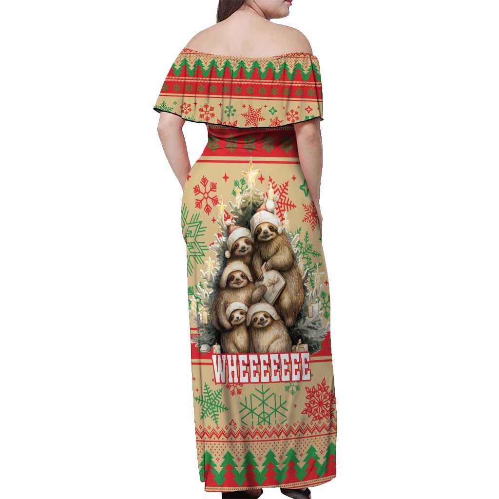 Slothy Christmas Off Shoulder Maxi Dress Life Is Good Take It Slow - Wonder Print Shop