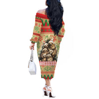 Slothy Christmas Off The Shoulder Long Sleeve Dress Life Is Good Take It Slow - Wonder Print Shop