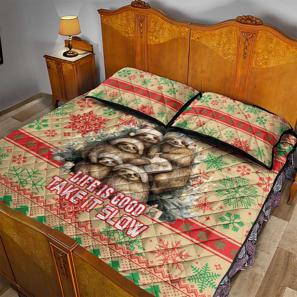 Slothy Christmas Quilt Bed Set Life Is Good Take It Slow - Wonder Print Shop