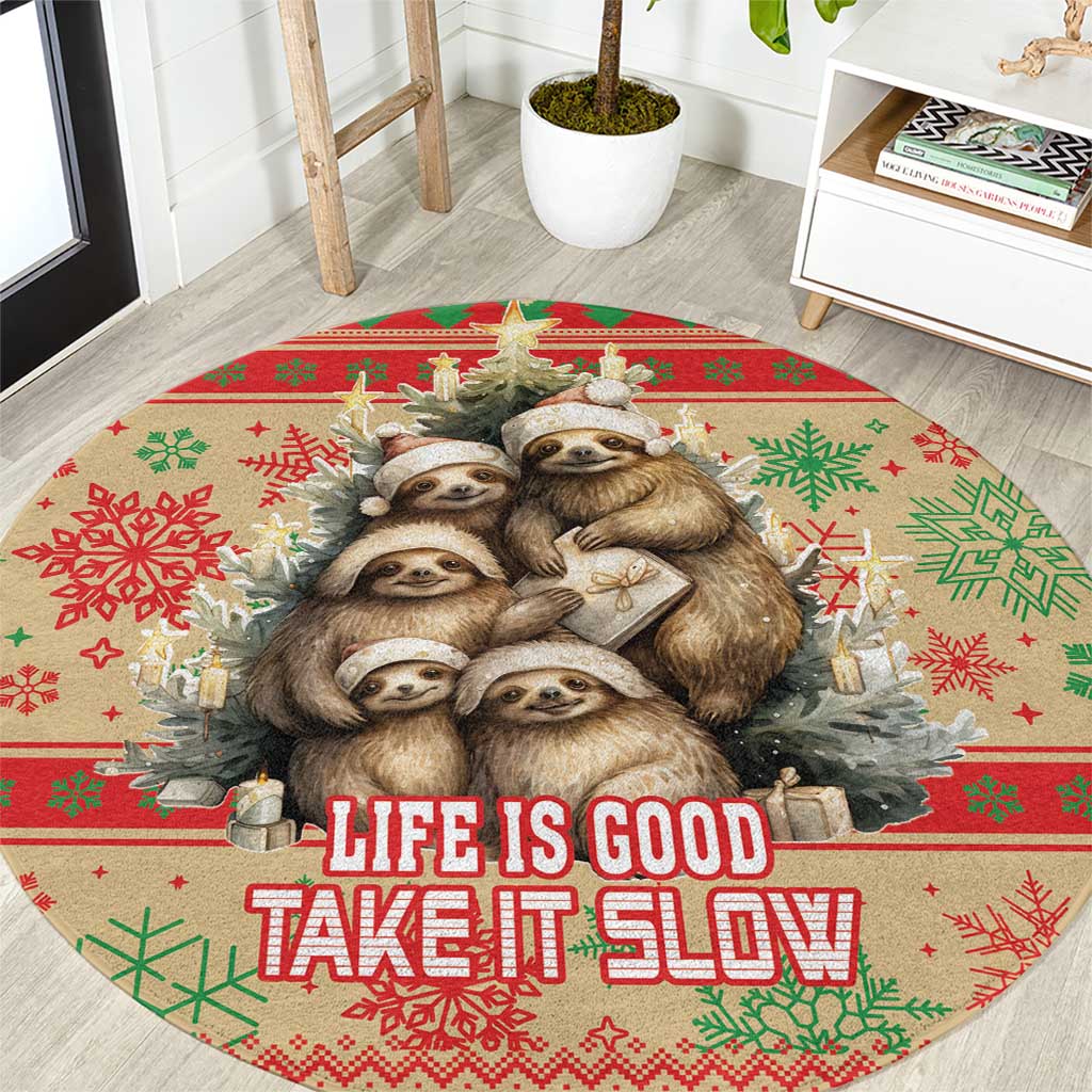 Slothy Christmas Round Carpet Life Is Good Take It Slow