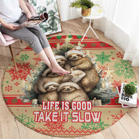 Slothy Christmas Round Carpet Life Is Good Take It Slow