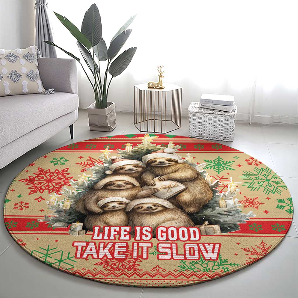 Slothy Christmas Round Carpet Life Is Good Take It Slow