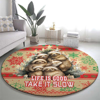 Slothy Christmas Round Carpet Life Is Good Take It Slow