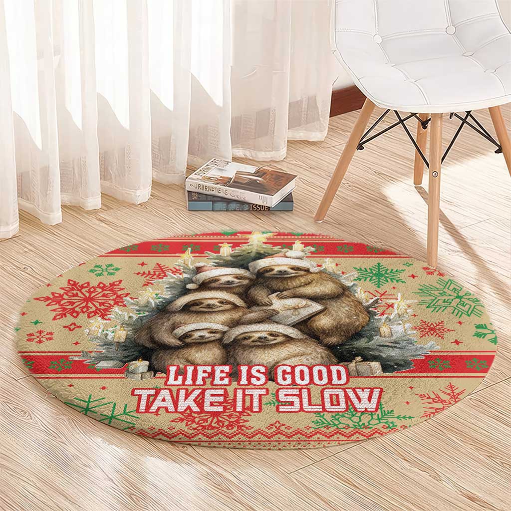 Slothy Christmas Round Carpet Life Is Good Take It Slow