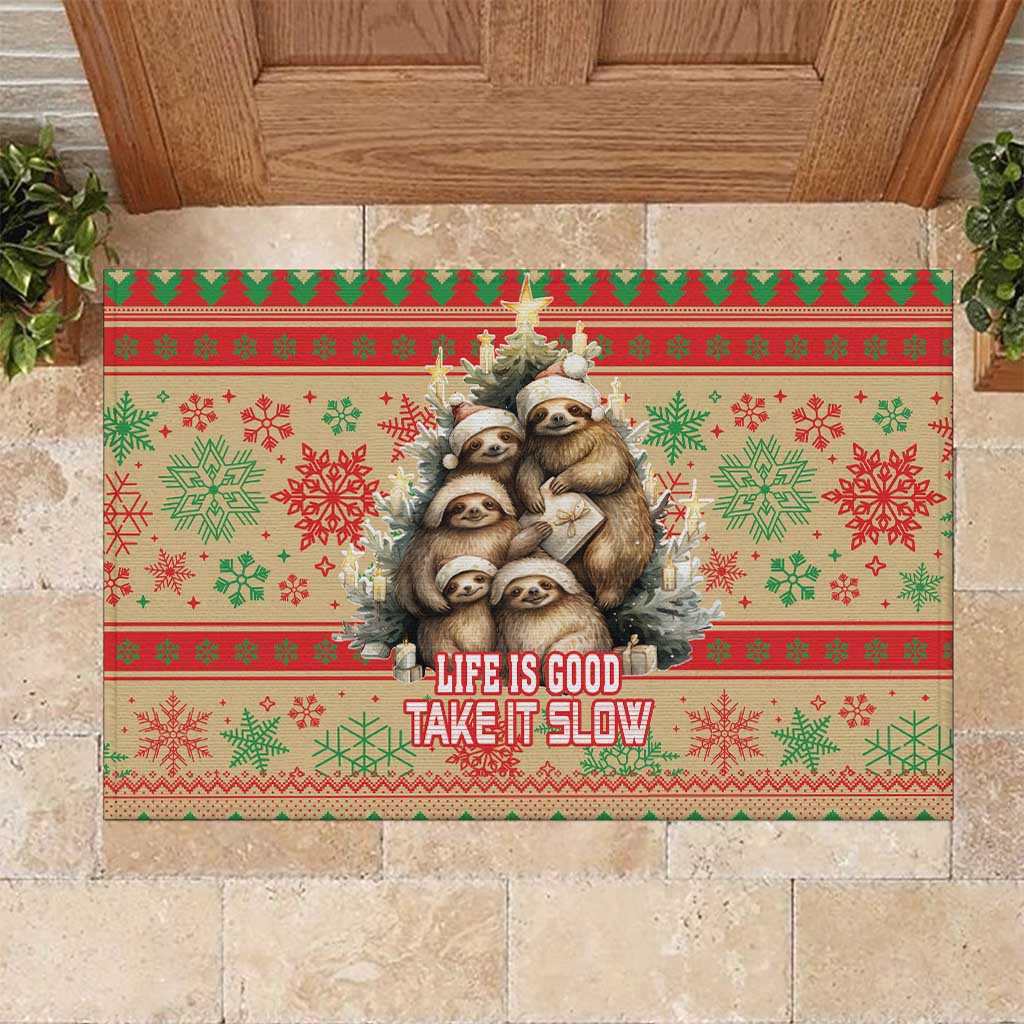 Slothy Christmas Rubber Doormat Life Is Good Take It Slow - Wonder Print Shop