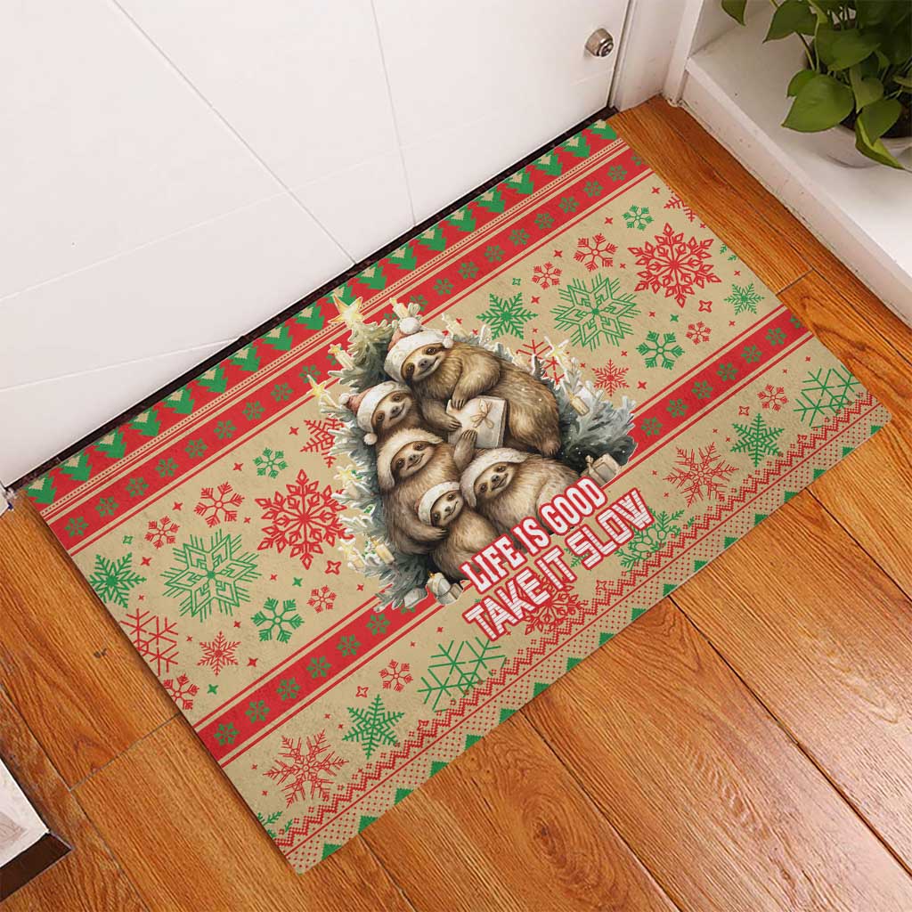Slothy Christmas Rubber Doormat Life Is Good Take It Slow - Wonder Print Shop