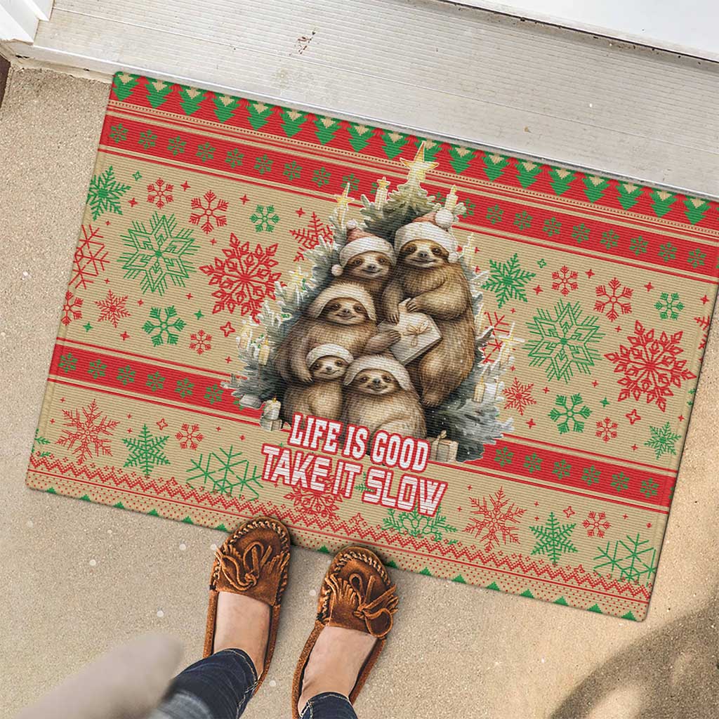 Slothy Christmas Rubber Doormat Life Is Good Take It Slow - Wonder Print Shop