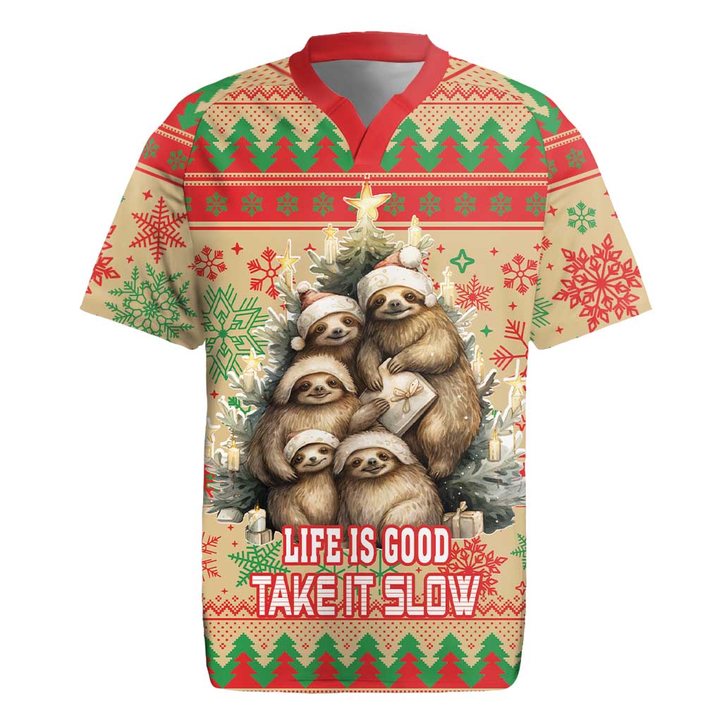 Slothy Christmas Rugby Jersey Life Is Good Take It Slow - Wonder Print Shop