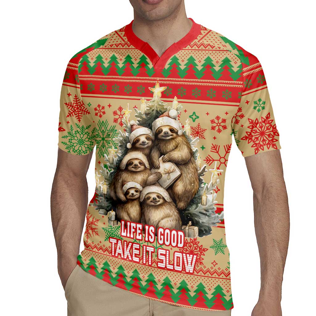 Slothy Christmas Rugby Jersey Life Is Good Take It Slow - Wonder Print Shop