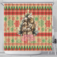 Slothy Christmas Shower Curtain Life Is Good Take It Slow