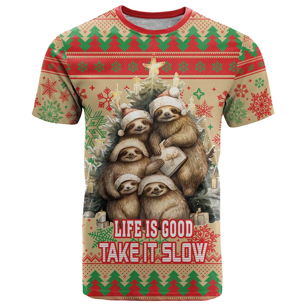 Slothy Christmas T Shirt Life Is Good Take It Slow - Wonder Print Shop