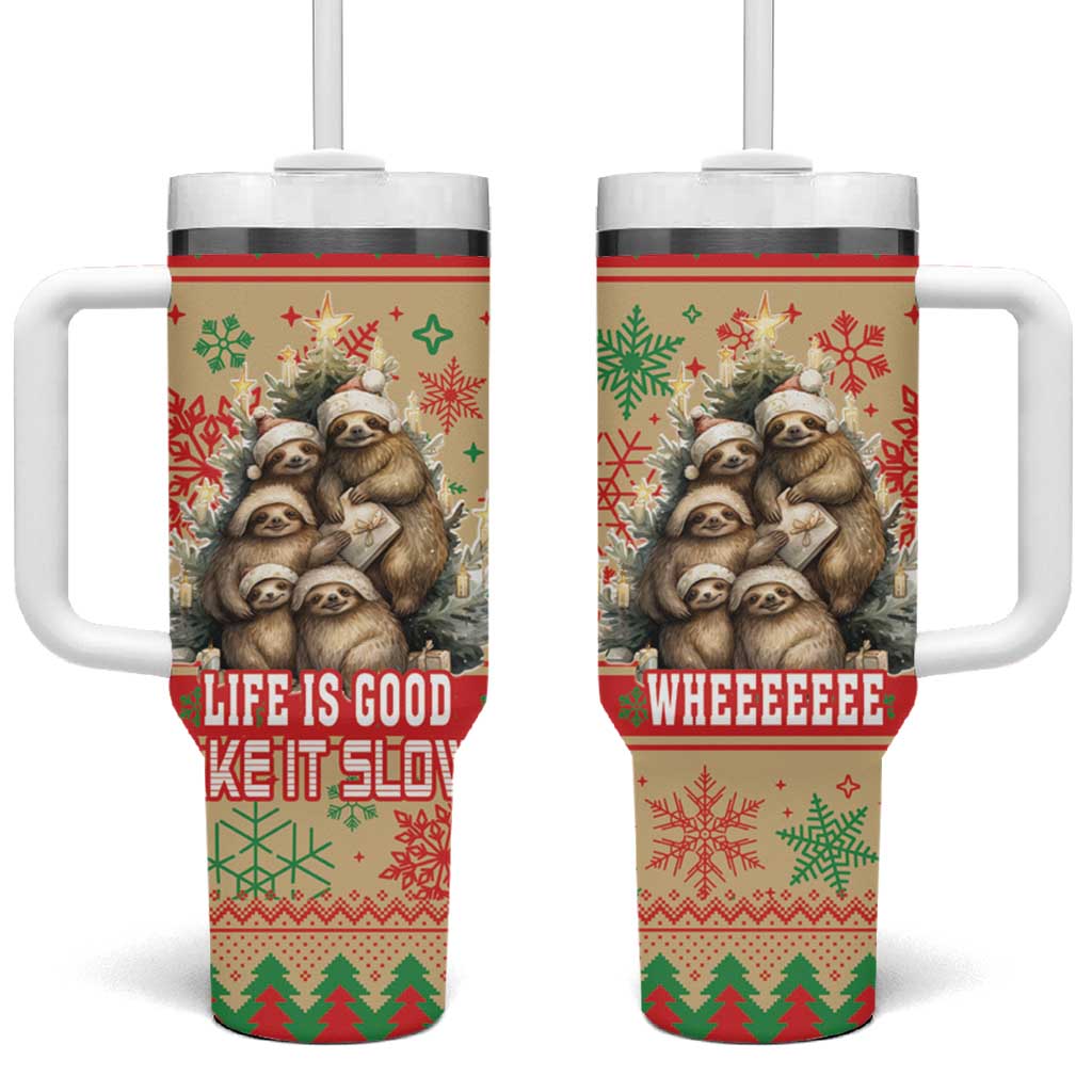 Slothy Christmas Tumbler With Handle Life Is Good Take It Slow - Wonder Print Shop