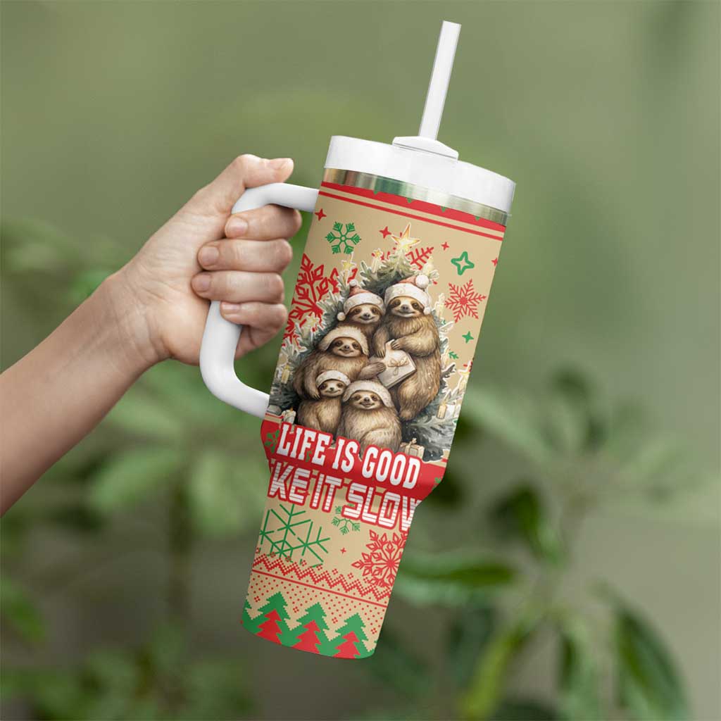 Slothy Christmas Tumbler With Handle Life Is Good Take It Slow - Wonder Print Shop