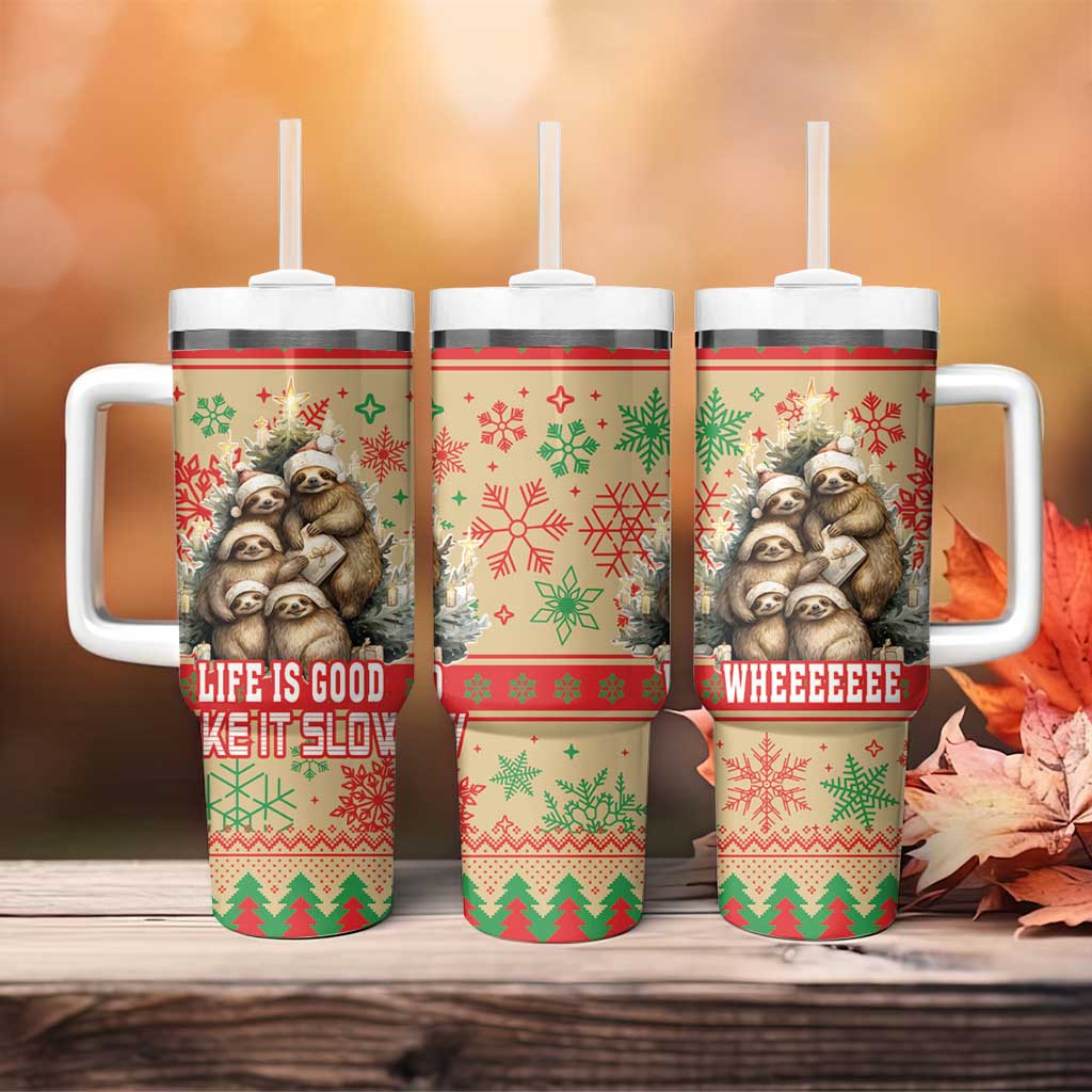 Slothy Christmas Tumbler With Handle Life Is Good Take It Slow - Wonder Print Shop