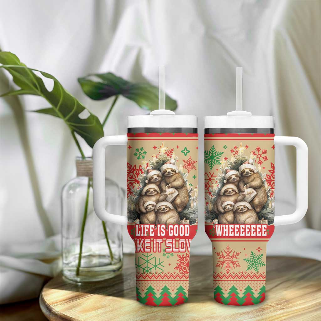 Slothy Christmas Tumbler With Handle Life Is Good Take It Slow - Wonder Print Shop