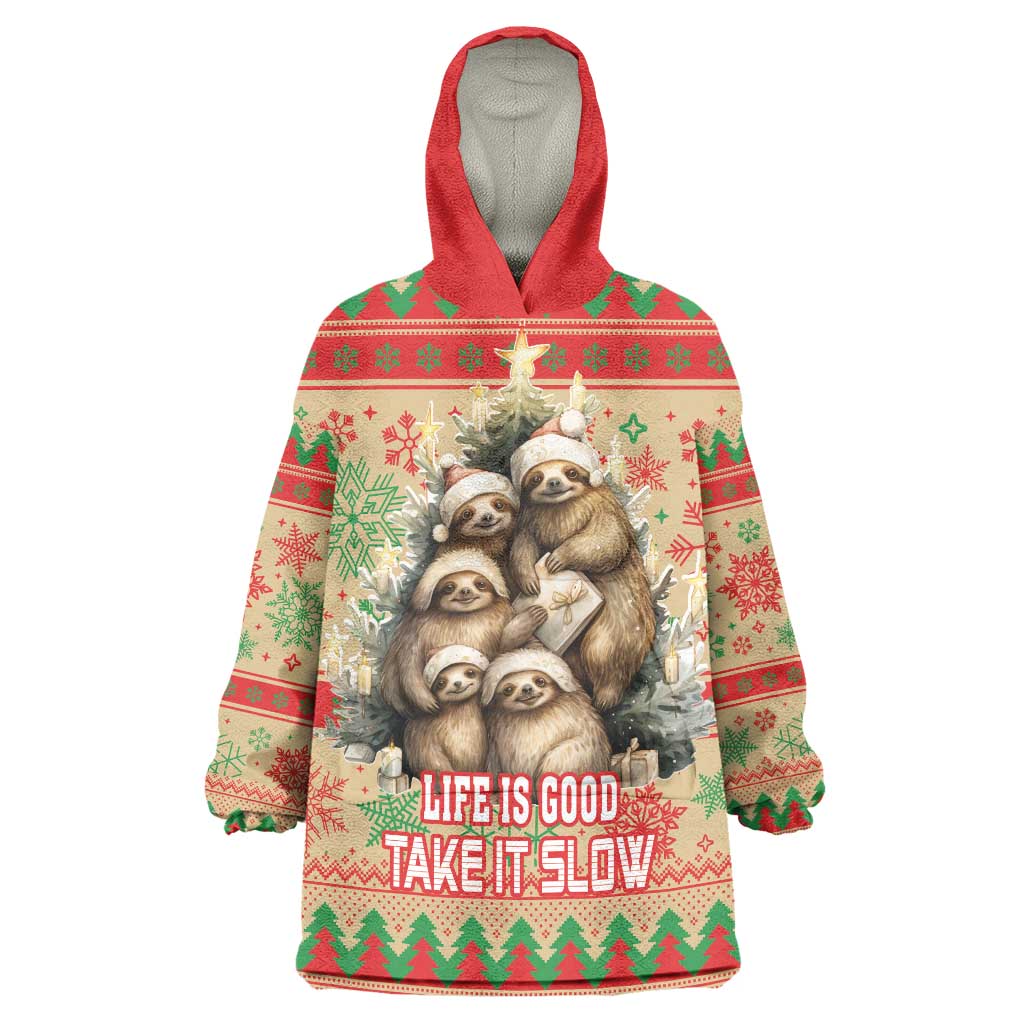 Slothy Christmas Wearable Blanket Hoodie Life Is Good Take It Slow - Wonder Print Shop