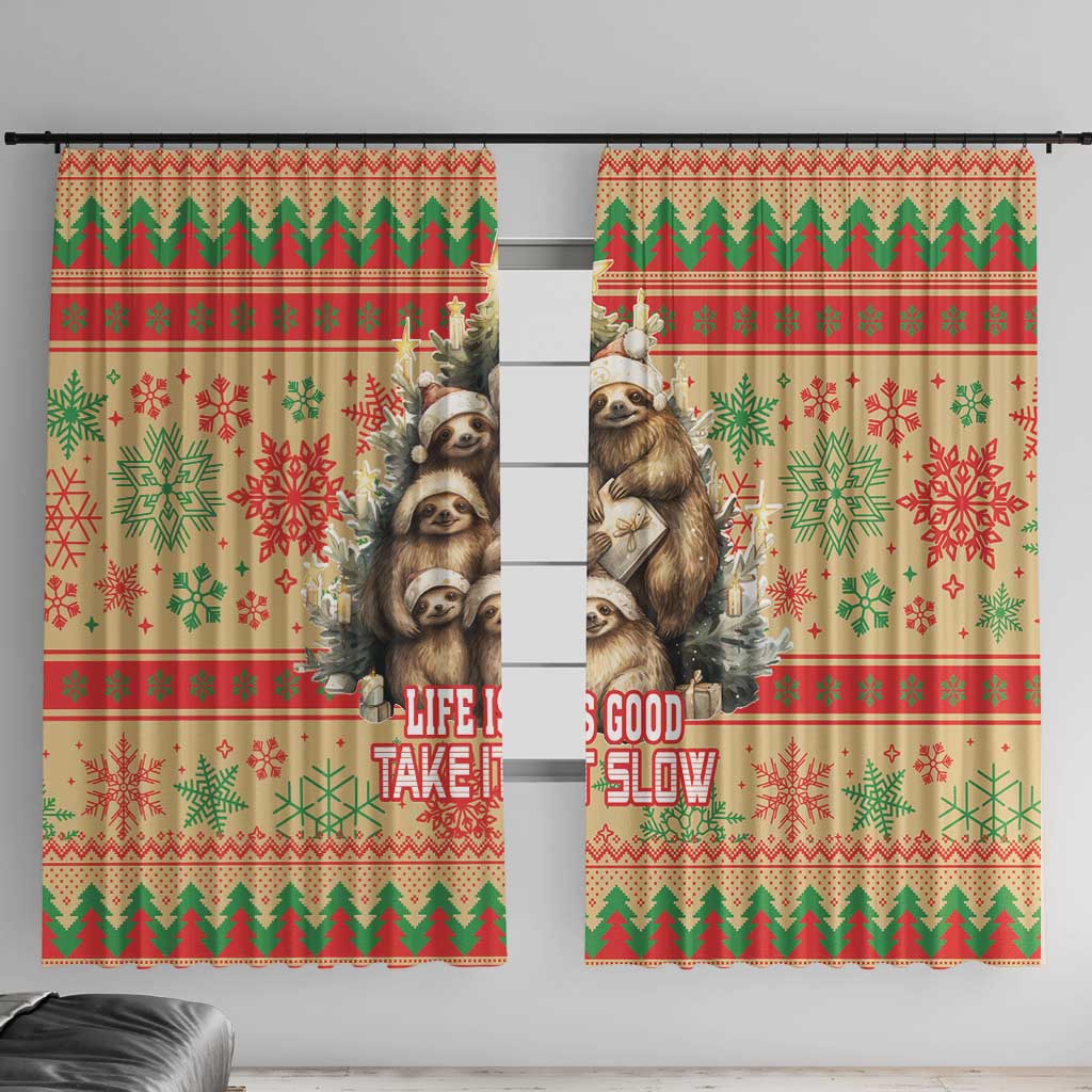 Slothy Christmas Window Curtain Life Is Good Take It Slow - Wonder Print Shop