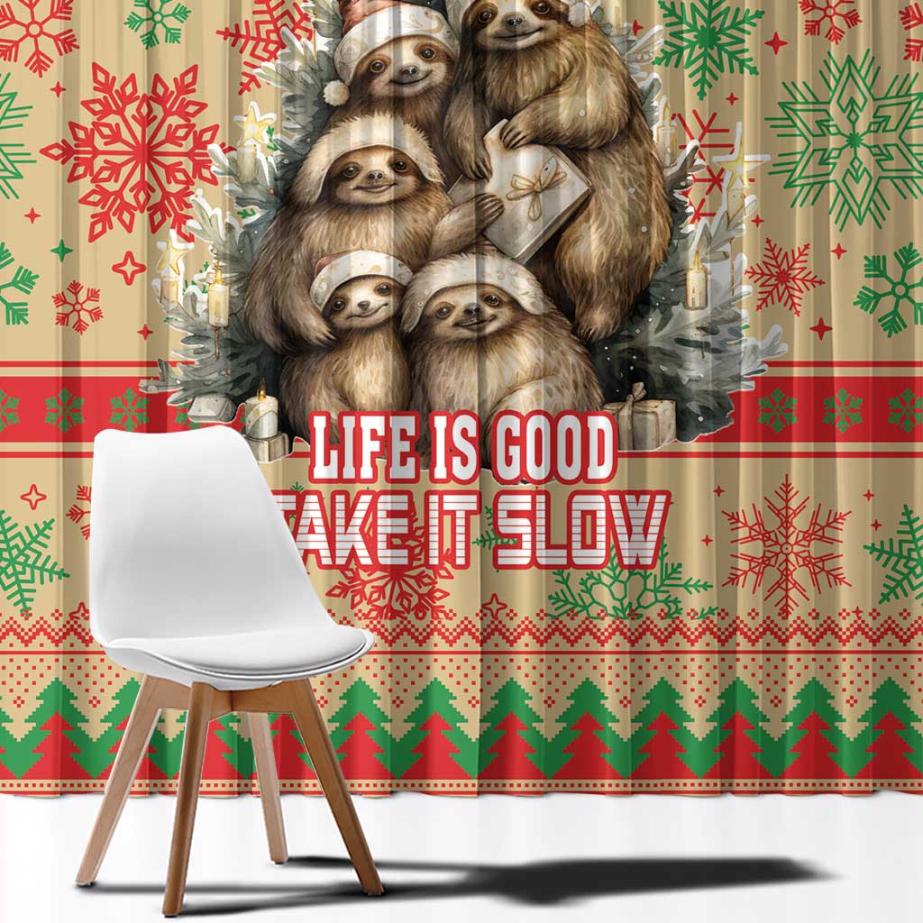 Slothy Christmas Window Curtain Life Is Good Take It Slow - Wonder Print Shop