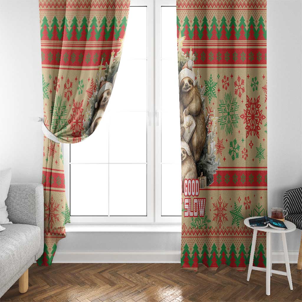 Slothy Christmas Window Curtain Life Is Good Take It Slow - Wonder Print Shop