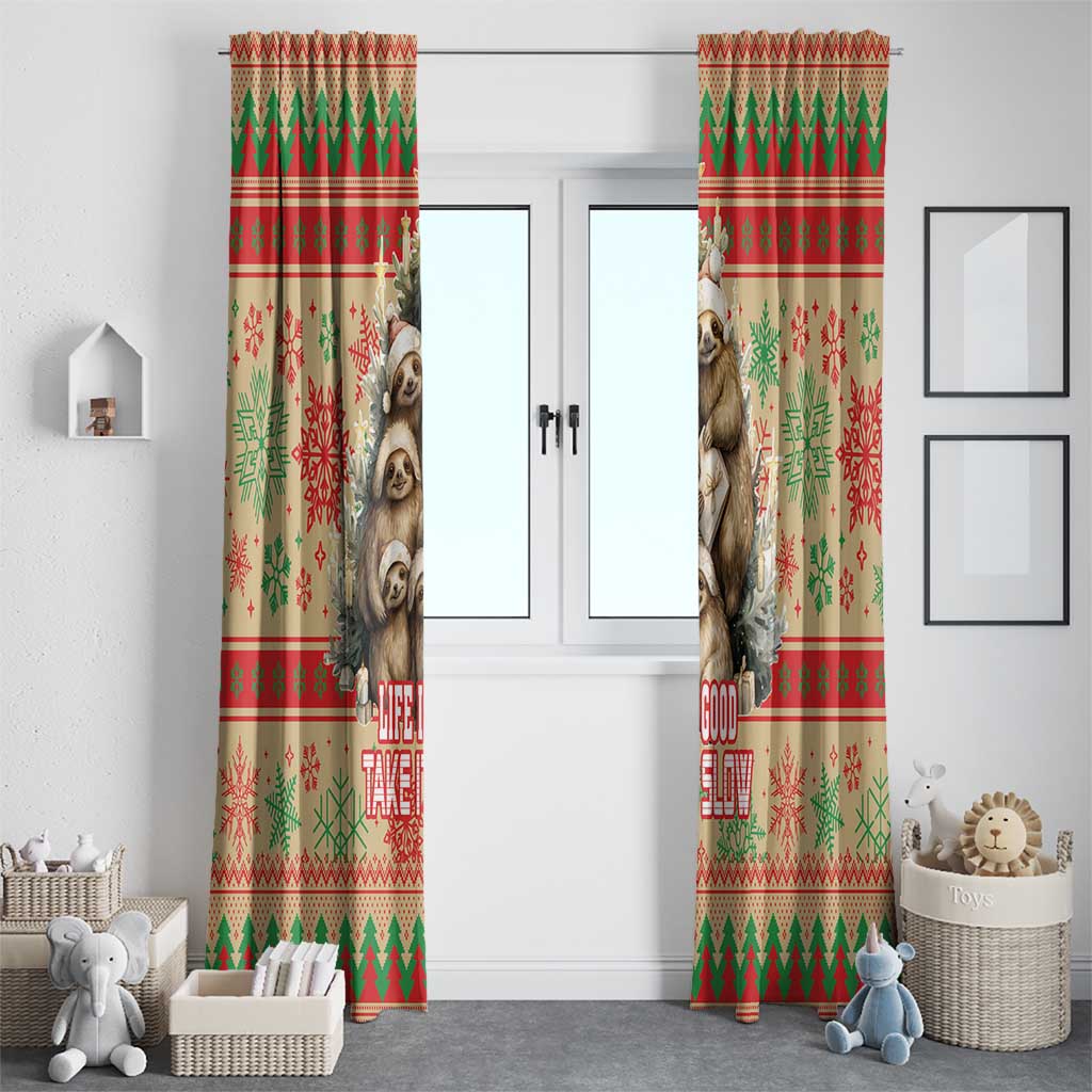 Slothy Christmas Window Curtain Life Is Good Take It Slow - Wonder Print Shop