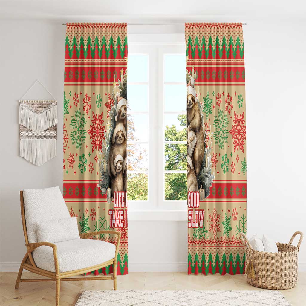 Slothy Christmas Window Curtain Life Is Good Take It Slow - Wonder Print Shop
