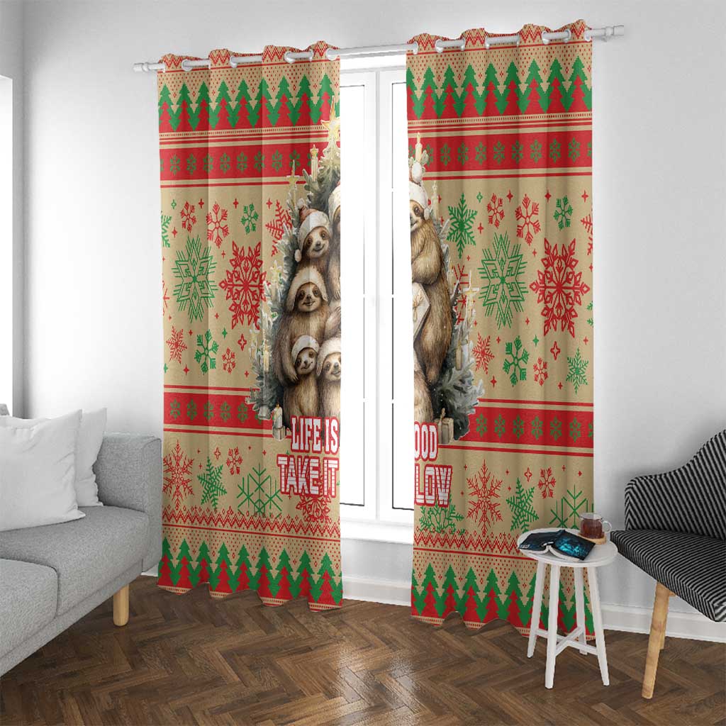 Slothy Christmas Window Curtain Life Is Good Take It Slow - Wonder Print Shop