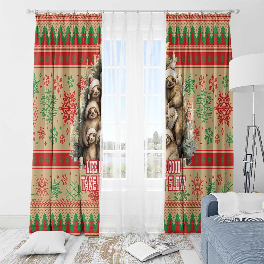 Slothy Christmas Window Curtain Life Is Good Take It Slow - Wonder Print Shop