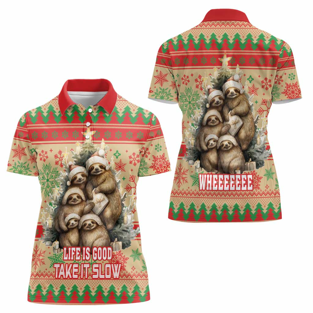 Slothy Christmas Women Polo Shirt Life Is Good Take It Slow - Wonder Print Shop
